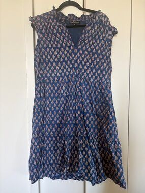 Liza Byrd Navy Blue Printed Midi Dress with Pink Accents